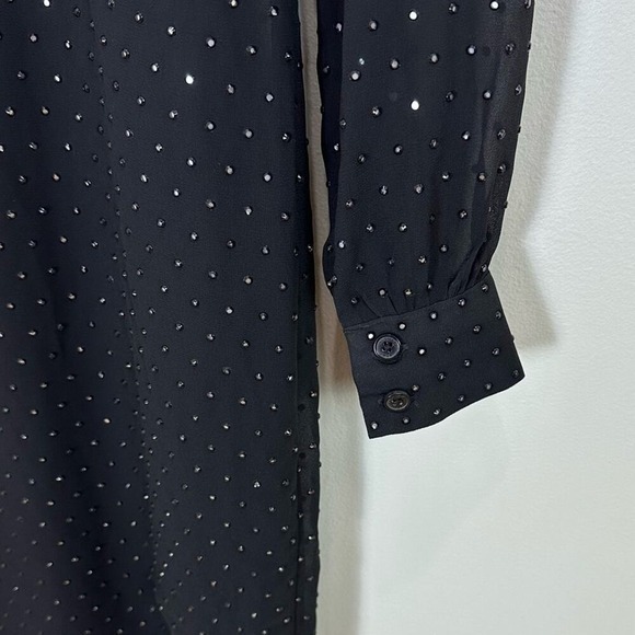 Michael Michael Kors Shirt Dress XXS Black Polka Dot Tie Neck Sheer Long Sleeve - Picture 9 of 14